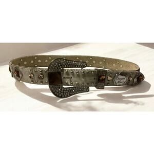 Cowgirl West genuine leather bling belt studded Large buckle rhinestones M 39”
